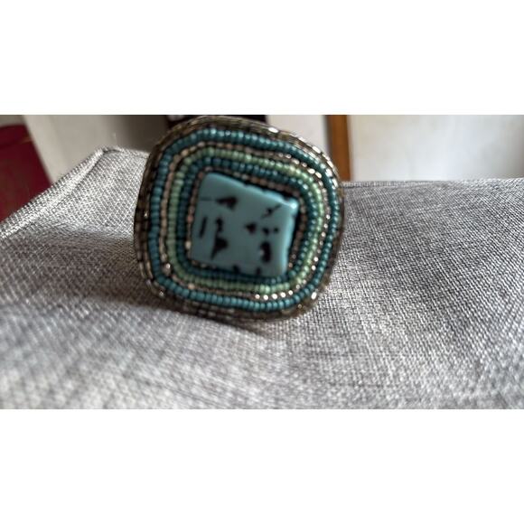 Vintage Native American Sterling Silver Turquoise Beaded Square Cuff Brac 11 - Picture 1 of 6